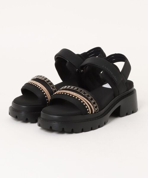 LANVIN en Bleu(ランバンオンブルー)の「トラックソールチェーンモチーフストラップサンダル(サンダル・レディース・ブラック/サンドベージュ・L(24.5cm)/M(23.5cm)/S(22.5cm))」の1枚目の写真