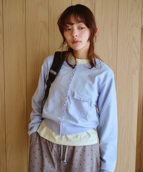 common gull products.（コモンガルプロダクツ）の「夕凪のくるみボタンカーデ、芽心（カーディガン/ボレロ・レディース・杢グレー/サックスブルー/ミント/ダークブラウン・SMALL/MEDIUM/LARGE）」の4枚目の写真