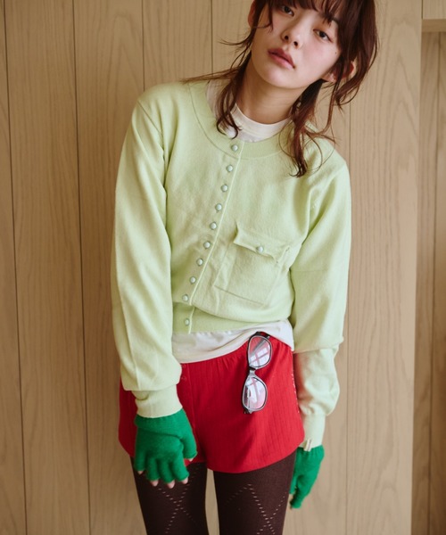 common gull products.（コモンガルプロダクツ）の「夕凪のくるみボタンカーデ、芽心（カーディガン/ボレロ・レディース・杢グレー/サックスブルー/ミント/ダークブラウン・SMALL/MEDIUM/LARGE）」の5枚目の写真