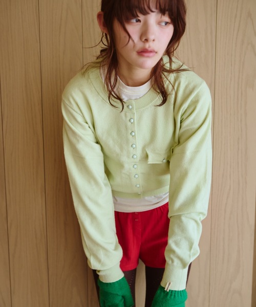 common gull products.（コモンガルプロダクツ）の「夕凪のくるみボタンカーデ、芽心（カーディガン/ボレロ・レディース・杢グレー/サックスブルー/ミント/ダークブラウン・SMALL/MEDIUM/LARGE）」の6枚目の写真