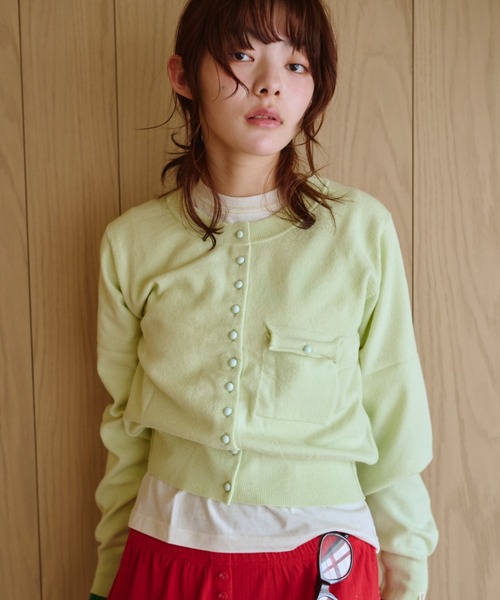 common gull products.（コモンガルプロダクツ）の「夕凪のくるみボタンカーデ、芽心（カーディガン/ボレロ・レディース・杢グレー/サックスブルー/ミント/ダークブラウン・SMALL/MEDIUM/LARGE）」の7枚目の写真