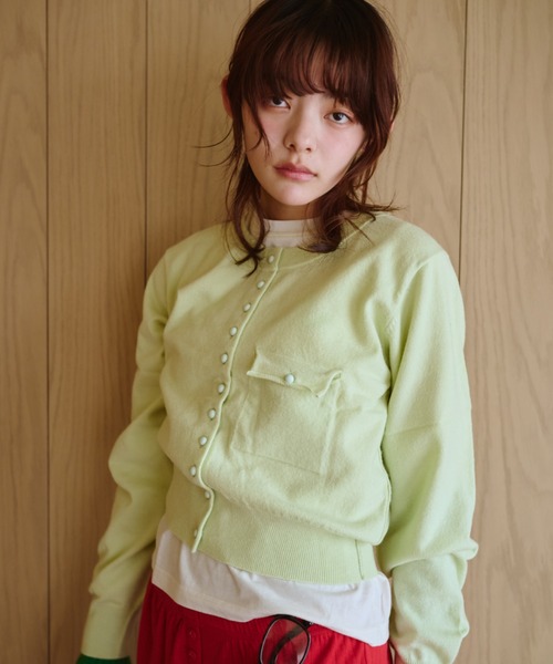 common gull products.（コモンガルプロダクツ）の「夕凪のくるみボタンカーデ、芽心（カーディガン/ボレロ・レディース・杢グレー/サックスブルー/ミント/ダークブラウン・SMALL/MEDIUM/LARGE）」の8枚目の写真