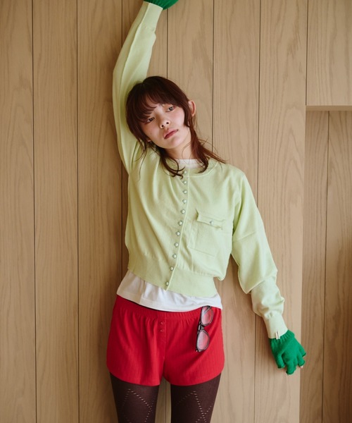 common gull products.（コモンガルプロダクツ）の「夕凪のくるみボタンカーデ、芽心（カーディガン/ボレロ・レディース・杢グレー/サックスブルー/ミント/ダークブラウン・SMALL/MEDIUM/LARGE）」の9枚目の写真