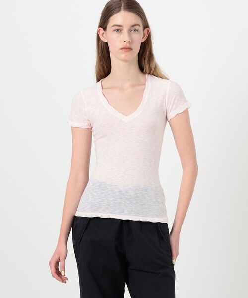 JAMES PERSE(ジェームスパース)の「スラブジャージー VネックTシャツ WUA3695(Tシャツ/カットソー・レディース・ベージュ系その他/ピンク・0/2/1)」の4枚目の写真