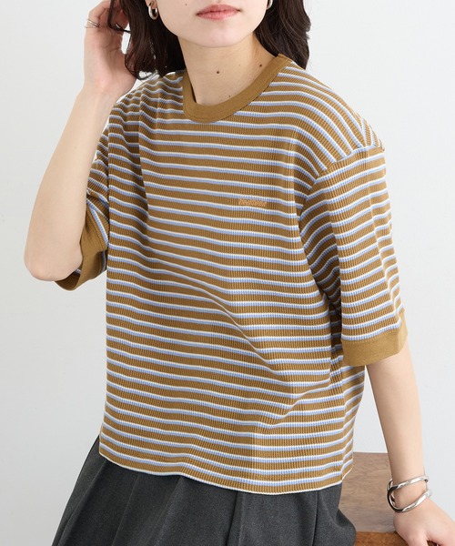 Healthknit(ヘルスニット)の「【Healthknit】26SS Multi Border Waffle Crewneck S/S 680S(Tシャツ/カットソー・レディース・アイボリー系1/ライム/ブラウン系1・FREE)」の2枚目の写真