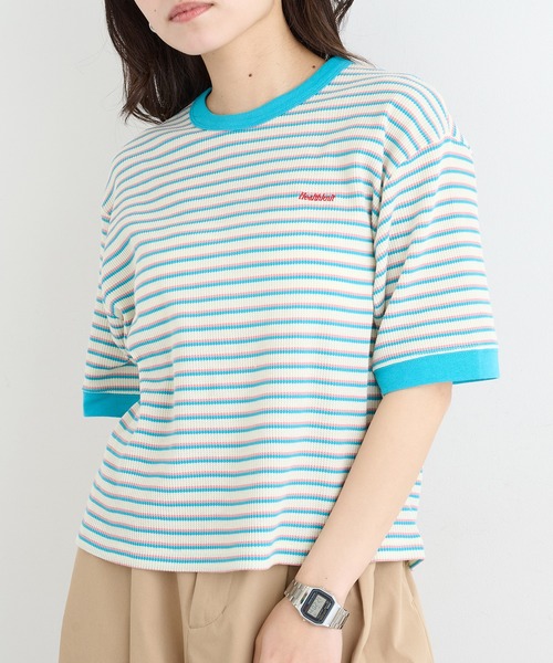 Healthknit(ヘルスニット)の「【Healthknit】26SS Multi Border Waffle Crewneck S/S 680S(Tシャツ/カットソー・レディース・アイボリー系1/ライム/ブラウン系1・FREE)」の3枚目の写真
