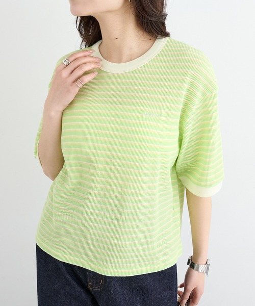 Healthknit(ヘルスニット)の「【Healthknit】26SS Multi Border Waffle Crewneck S/S 680S(Tシャツ/カットソー・レディース・アイボリー系1/ライム/ブラウン系1・FREE)」の1枚目の写真