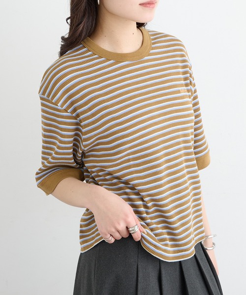 Healthknit(ヘルスニット)の「【Healthknit】26SS Multi Border Waffle Crewneck S/S 680S(Tシャツ/カットソー・レディース・アイボリー系1/ライム/ブラウン系1・FREE)」の14枚目の写真