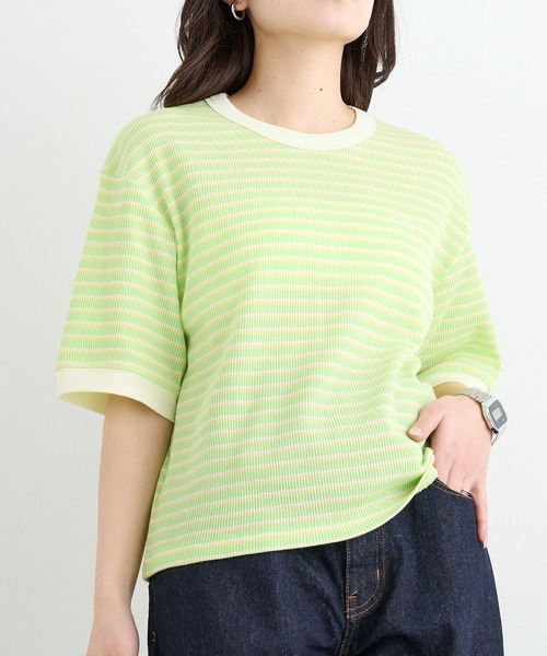 Healthknit(ヘルスニット)の「【Healthknit】26SS Multi Border Waffle Crewneck S/S 680S(Tシャツ/カットソー・レディース・アイボリー系1/ライム/ブラウン系1・FREE)」の21枚目の写真