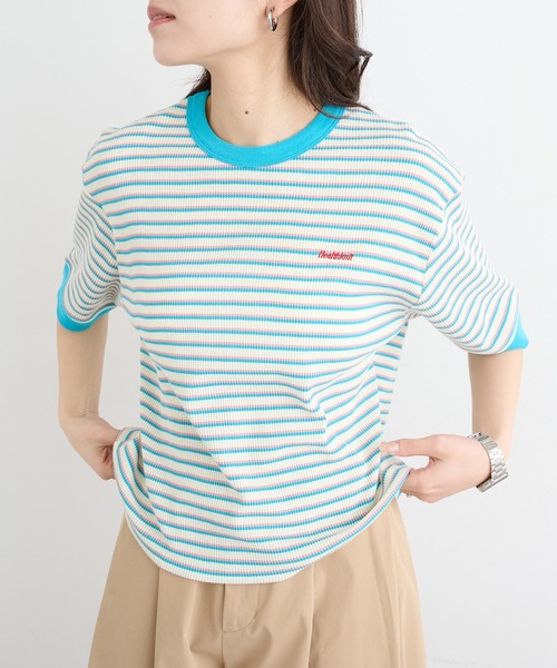 Healthknit(ヘルスニット)の「【Healthknit】26SS Multi Border Waffle Crewneck S/S 680S(Tシャツ/カットソー・レディース・アイボリー系1/ライム/ブラウン系1・FREE)」の8枚目の写真