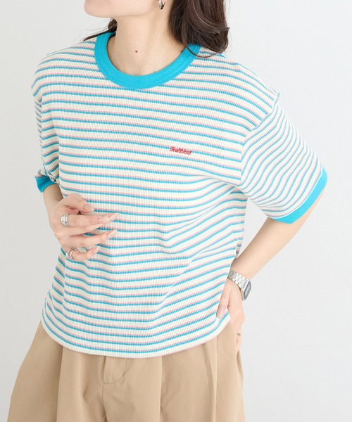 Healthknit(ヘルスニット)の「【Healthknit】26SS Multi Border Waffle Crewneck S/S 680S(Tシャツ/カットソー・レディース・アイボリー系1/ライム/ブラウン系1・FREE)」の7枚目の写真
