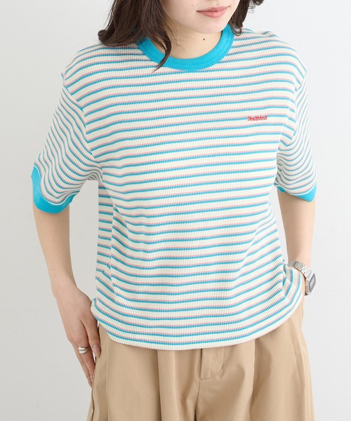 Healthknit(ヘルスニット)の「【Healthknit】26SS Multi Border Waffle Crewneck S/S 680S(Tシャツ/カットソー・レディース・アイボリー系1/ライム/ブラウン系1・FREE)」の4枚目の写真
