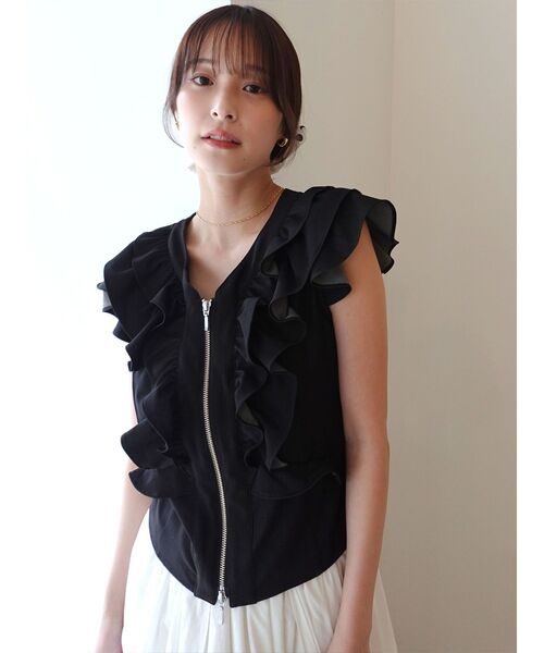 LAGUNAMOON(ラグナムーン)の「WZIPフリルブラウス(シャツ/ブラウス・レディース・ブラック/ブルー/ブラウン/ホワイト・FREE)」の2枚目の写真