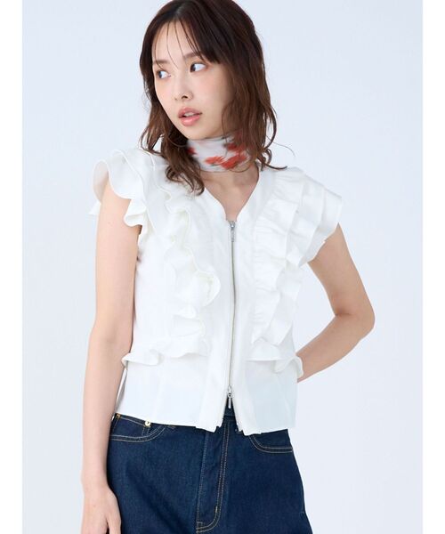 LAGUNAMOON(ラグナムーン)の「WZIPフリルブラウス【夏服】【オフィスカジュアル】(シャツ/ブラウス・レディース・ブラック/ブルー/ブラウン/ホワイト・FREE)」の8枚目の写真