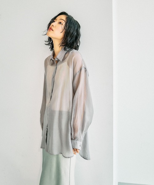 LEPSIM（レプシィム）の「シアーシャツ長袖チュニック　147435（シャツ/ブラウス・レディース・アイボリー/グレー/ブルー/ピンク・FREE）」の3枚目の写真