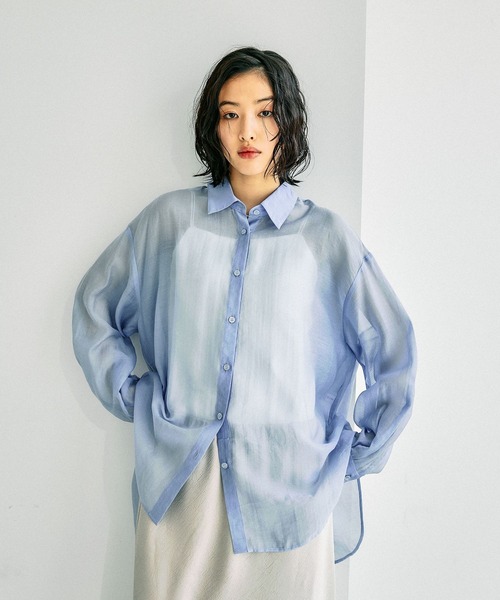 LEPSIM（レプシィム）の「シアーシャツ長袖チュニック　147435（シャツ/ブラウス・レディース・アイボリー/グレー/ブルー/ピンク・FREE）」の4枚目の写真