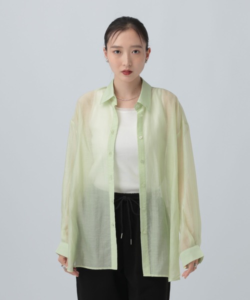LEPSIM(レプシィム)の「シアーシャツ長袖チュニック 147435(シャツ/ブラウス・レディース・アイボリー/グレー/ブルー/ピンク/カーキブラウン/グレー系その他/ライトグリーン・FREE)」の6枚目の写真