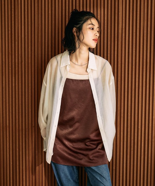 LEPSIM（レプシィム）の「シアーシャツ長袖チュニック　147435（シャツ/ブラウス・レディース・アイボリー/グレー/ブルー/ピンク・FREE）」の2枚目の写真