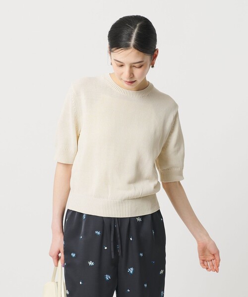 BEAUTY&YOUTH UNITED ARROWS(ビューティーアンドユースユナイテッドアローズ)の「コイルニット ショートスリーブ プルオーバー ウォッシャブル(ニット/セーター・レディース・オフホワイト/ブラック/ライトブルー・FREE)」の2枚目の写真