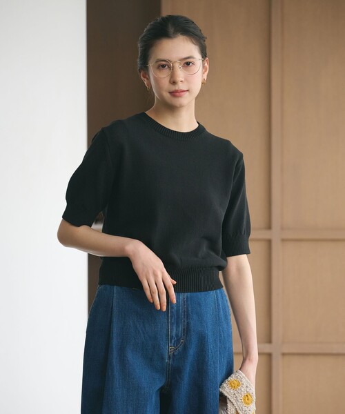 BEAUTY&YOUTH UNITED ARROWS(ビューティーアンドユースユナイテッドアローズ)の「コイルニット ショートスリーブ プルオーバー ウォッシャブル(ニット/セーター・レディース・オフホワイト/ブラック/ライトブルー・FREE)」の4枚目の写真