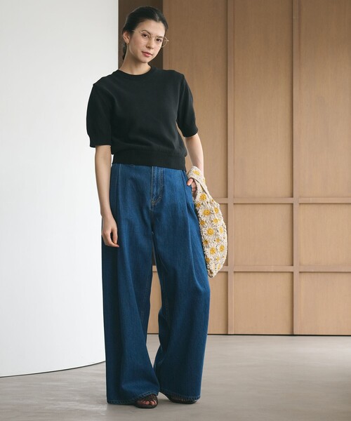 BEAUTY&YOUTH UNITED ARROWS(ビューティーアンドユースユナイテッドアローズ)の「コイルニット ショートスリーブ プルオーバー ウォッシャブル(ニット/セーター・レディース・オフホワイト/ブラック/ライトブルー・FREE)」の6枚目の写真