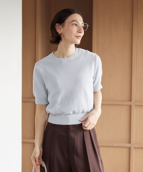 BEAUTY&YOUTH UNITED ARROWS(ビューティーアンドユースユナイテッドアローズ)の「コイルニット ショートスリーブ プルオーバー ウォッシャブル(ニット/セーター・レディース・オフホワイト/ブラック/ライトブルー・FREE)」の7枚目の写真