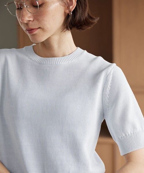 BEAUTY&YOUTH UNITED ARROWS(ビューティーアンドユースユナイテッドアローズ)の「コイルニット ショートスリーブ プルオーバー ウォッシャブル(ニット/セーター・レディース・オフホワイト/ブラック/ライトブルー・FREE)」の8枚目の写真