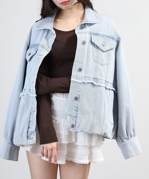 hunch（ハンチ）の「hunch デニム/ツイルブルゾン（デニムジャケット・レディース・ブルー/ライトインディゴブルー/カーキ・FREE）」の3枚目の写真