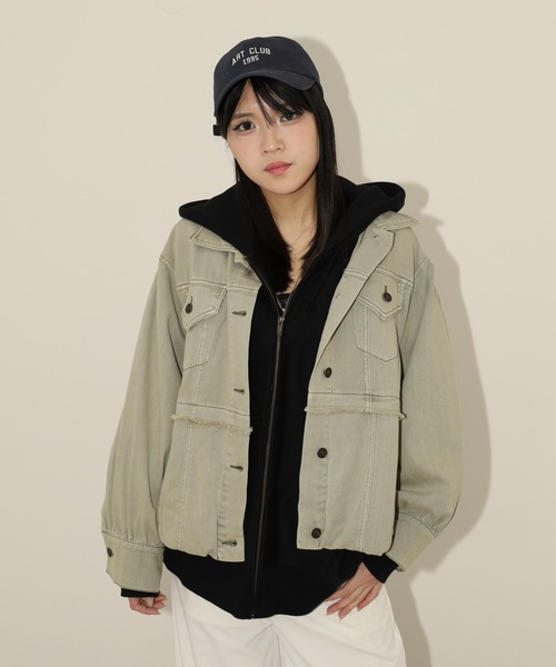 hunch（ハンチ）の「hunch デニム/ツイルブルゾン（デニムジャケット・レディース・ブルー/ライトインディゴブルー/カーキ・FREE）」の2枚目の写真