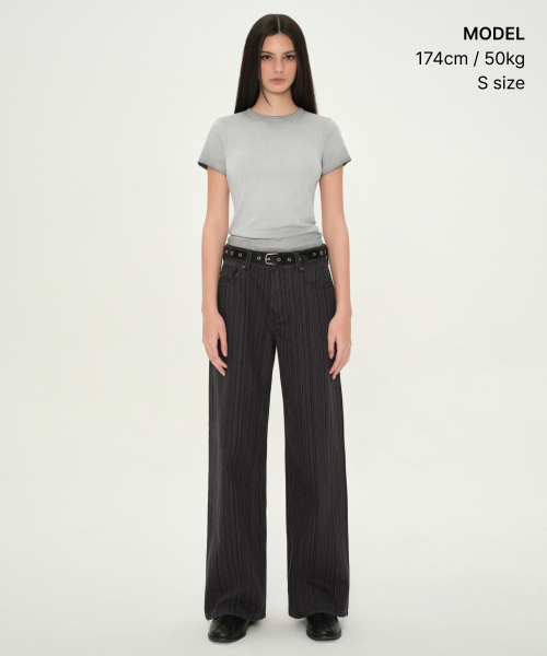 MUSINSA STANDARD WOMAN（ムシンサスタンダードウーマン）の「ウィメンズダーティダイドスリムクルーネックTシャツ[グレー]（Tシャツ/カットソー・レディース・その他・SMALL/MEDIUM/LARGE/X-SMALL）」の4枚目の写真