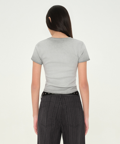 MUSINSA STANDARD WOMAN（ムシンサスタンダードウーマン）の「ウィメンズダーティダイドスリムクルーネックTシャツ[グレー]（Tシャツ/カットソー・レディース・その他・SMALL/MEDIUM/LARGE/X-SMALL）」の5枚目の写真