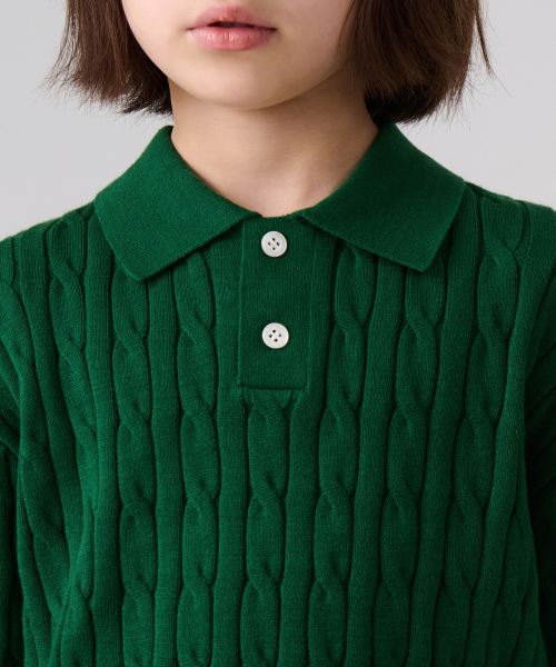 MUSINSA STANDARD KIDS（ムシンサスタンダードキッズ）の「ケーブルニットポロシャツ [アイリッシュグリーン]（ニット/セーター・レディース・その他・100/110/120/130/140/150/160）」の4枚目の写真