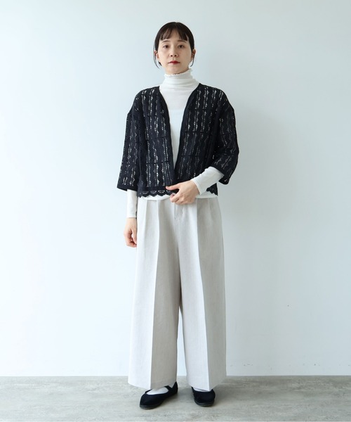 yuni（ユニ　）の「●cotton wave lace 2way haori ブラウス（シャツ/ブラウス・レディース・ブラック/ホワイト・FREE）」の3枚目の写真