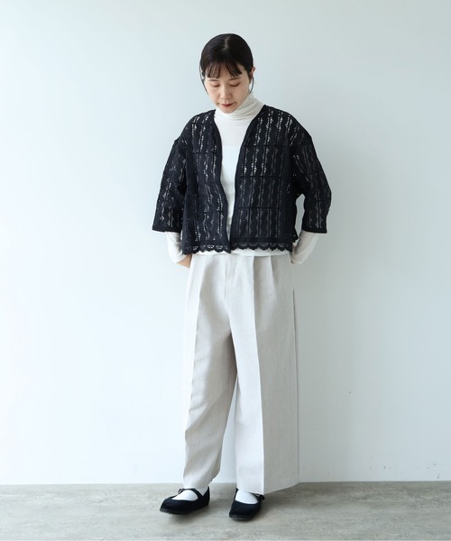 yuni（ユニ　）の「●cotton wave lace 2way haori ブラウス（シャツ/ブラウス・レディース・ブラック/ホワイト・FREE）」の4枚目の写真