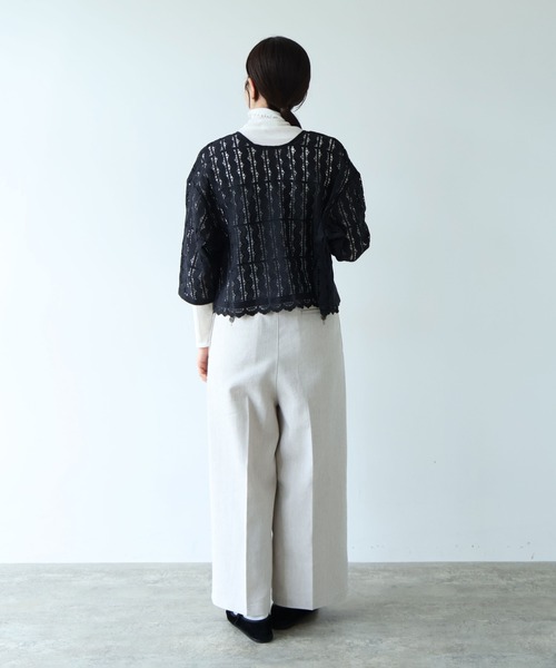 yuni（ユニ　）の「●cotton wave lace 2way haori ブラウス（シャツ/ブラウス・レディース・ブラック/ホワイト・FREE）」の5枚目の写真