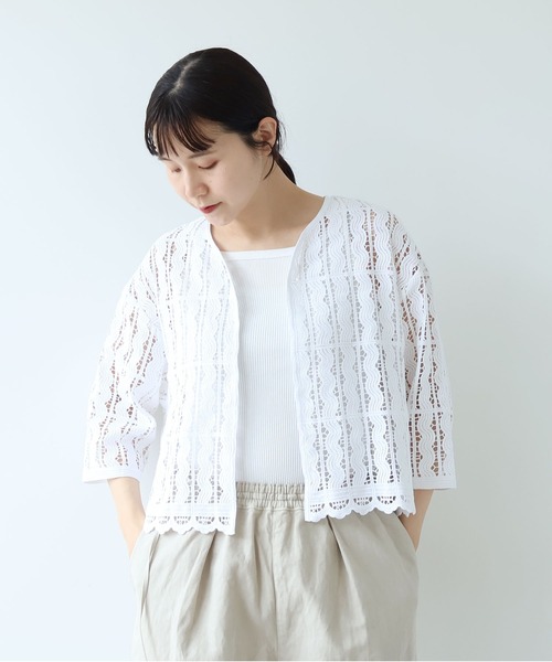 yuni（ユニ　）の「●cotton wave lace 2way haori ブラウス（シャツ/ブラウス・レディース・ブラック/ホワイト・FREE）」の13枚目の写真