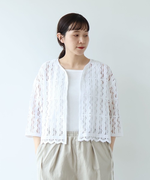 yuni（ユニ　）の「●cotton wave lace 2way haori ブラウス（シャツ/ブラウス・レディース・ブラック/ホワイト・FREE）」の12枚目の写真