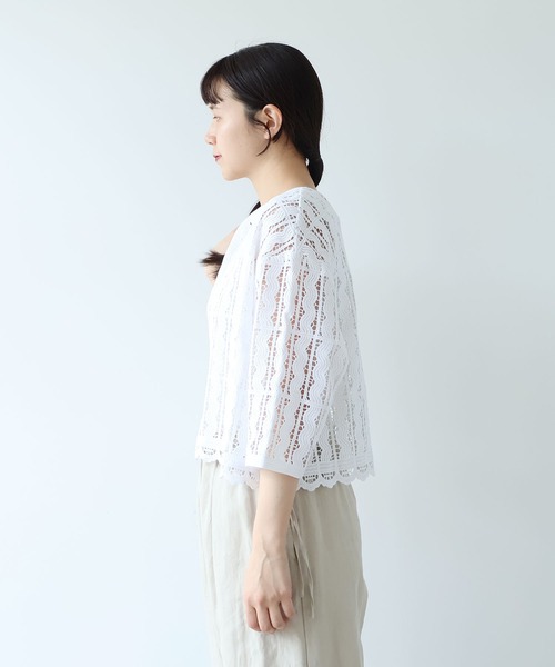 yuni（ユニ　）の「●cotton wave lace 2way haori ブラウス（シャツ/ブラウス・レディース・ブラック/ホワイト・FREE）」の14枚目の写真