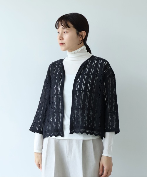 yuni（ユニ　）の「●cotton wave lace 2way haori ブラウス（シャツ/ブラウス・レディース・ブラック/ホワイト・FREE）」の18枚目の写真