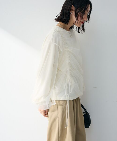 Green Parks(グリーンパークス)の「シャーリングチュールドッキングプルオーバー(Tシャツ/カットソー・レディース・ネイビー/ホワイト系その他2/グレー・FREE)」の7枚目の写真