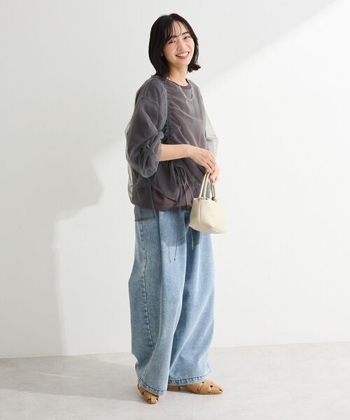 Green Parks(グリーンパークス)の「シャーリングチュールドッキングプルオーバー(Tシャツ/カットソー・レディース・ネイビー/ホワイト系その他2/グレー・FREE)」の10枚目の写真