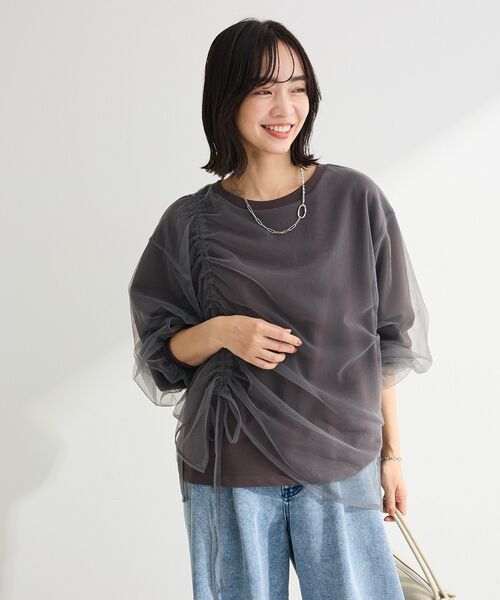 Green Parks(グリーンパークス)の「シャーリングチュールドッキングプルオーバー(Tシャツ/カットソー・レディース・ネイビー/ホワイト系その他2/グレー・FREE)」の11枚目の写真