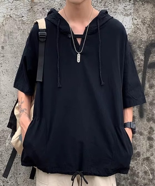 link lot(リンクロット)の「ルーズシルエット レースアップ フーディー半袖Tシャツ(Tシャツ/カットソー・メンズ・ホワイト/ブラック・M)」の18枚目の写真