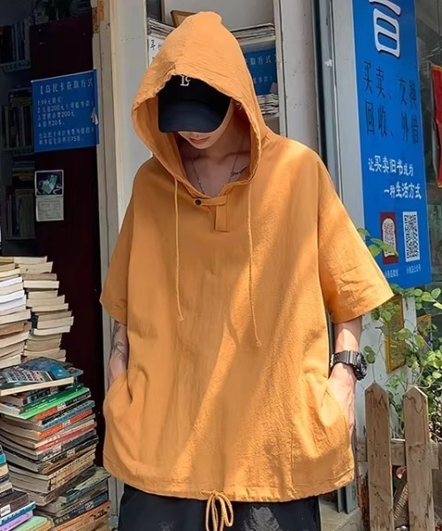 link lot(リンクロット)の「ルーズシルエット レースアップ フーディー半袖Tシャツ(Tシャツ/カットソー・メンズ・ホワイト/ブラック・M)」の14枚目の写真