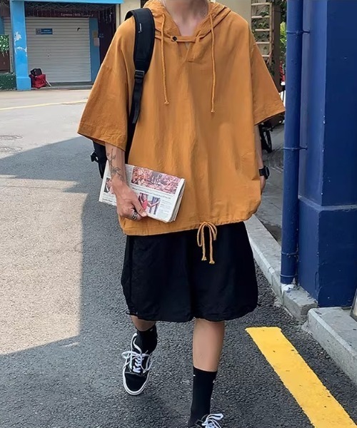 link lot(リンクロット)の「ルーズシルエット レースアップ フーディー半袖Tシャツ(Tシャツ/カットソー・メンズ・ホワイト/ブラック・M)」の11枚目の写真