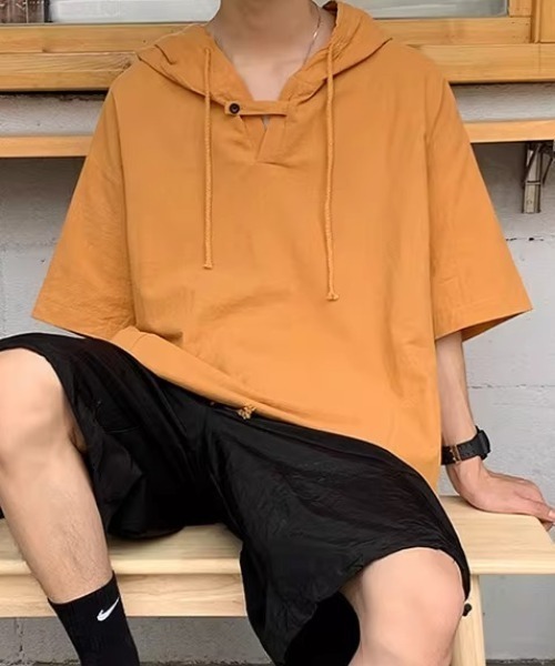 link lot(リンクロット)の「ルーズシルエット レースアップ フーディー半袖Tシャツ(Tシャツ/カットソー・メンズ・ホワイト/ブラック・M)」の12枚目の写真