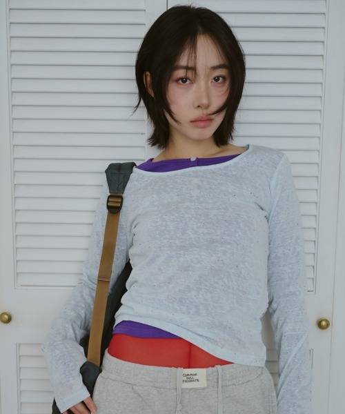 common gull products.（コモンガルプロダクツ）の「甘味のシアーネップロンT（Tシャツ/カットソー・レディース・ブラック系/杢グレー/ホワイト系/サックスブルー系・LARGE/SMALL/MEDIUM）」の11枚目の写真