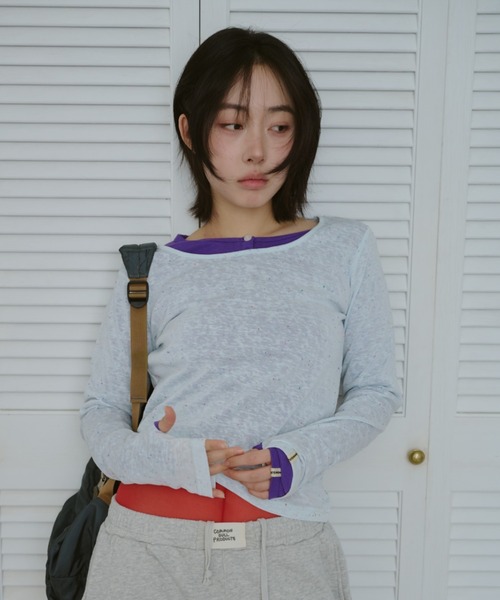 common gull products.（コモンガルプロダクツ）の「甘味のシアーネップロンT（Tシャツ/カットソー・レディース・ブラック系/杢グレー/ホワイト系/サックスブルー系・LARGE/SMALL/MEDIUM）」の12枚目の写真