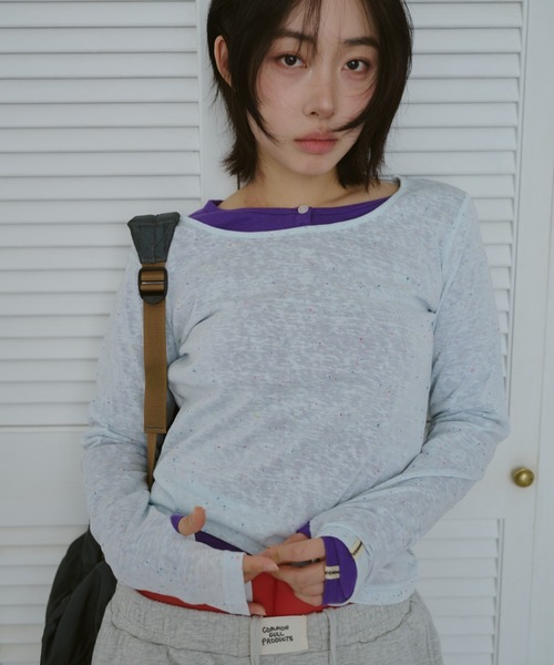 common gull products.（コモンガルプロダクツ）の「甘味のシアーネップロンT（Tシャツ/カットソー・レディース・ブラック系/杢グレー/ホワイト系/サックスブルー系・LARGE/SMALL/MEDIUM）」の13枚目の写真