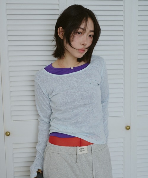 common gull products.（コモンガルプロダクツ）の「甘味のシアーネップロンT（Tシャツ/カットソー・レディース・ブラック系/杢グレー/ホワイト系/サックスブルー系・LARGE/SMALL/MEDIUM）」の14枚目の写真